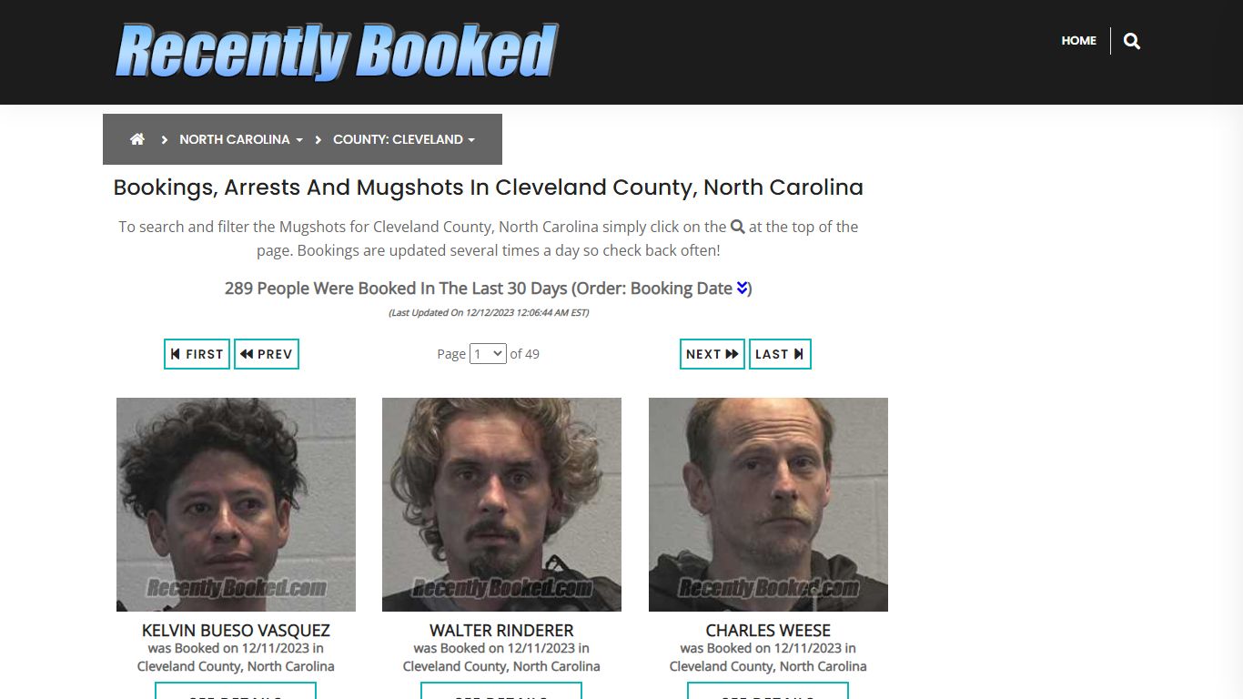 Bookings, Arrests and Mugshots in Cleveland County, North Carolina